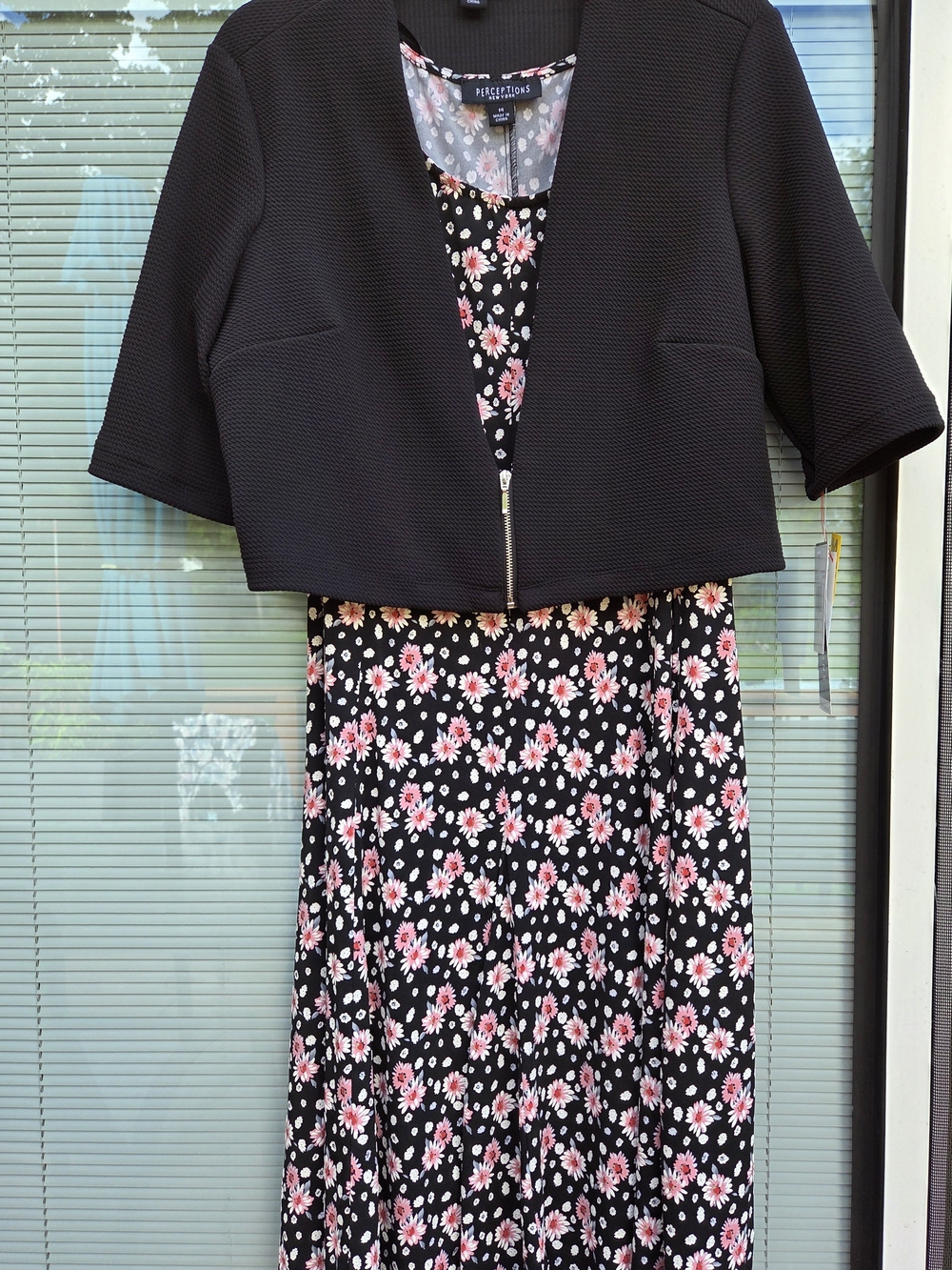 Perceptions NY Floral Midi Dress & Cropped Black Knit Jacket Set NWT - Size 14